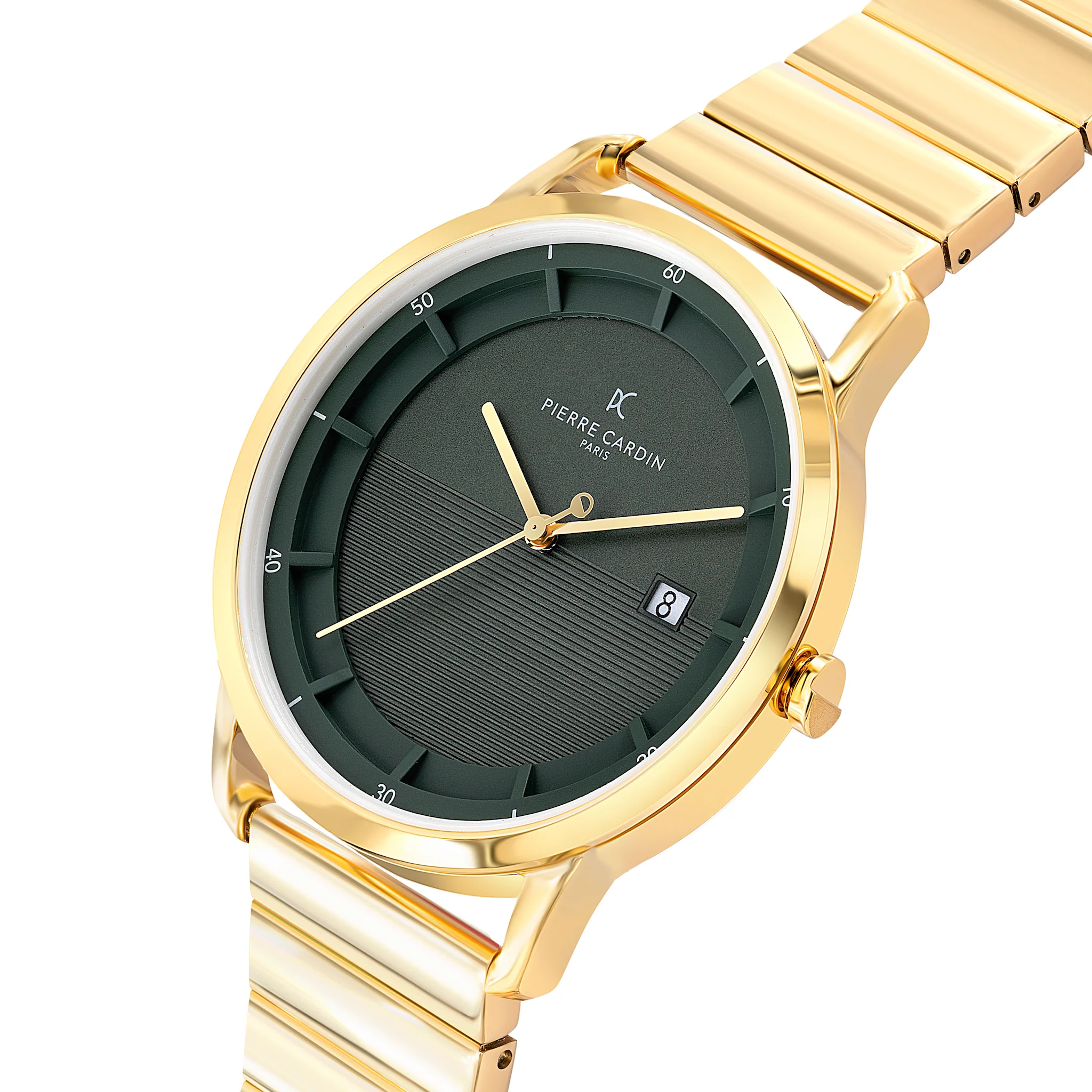 St. Germain Lines Watch with Green Dial, Gold Case and Metal Links Strap - Image 2