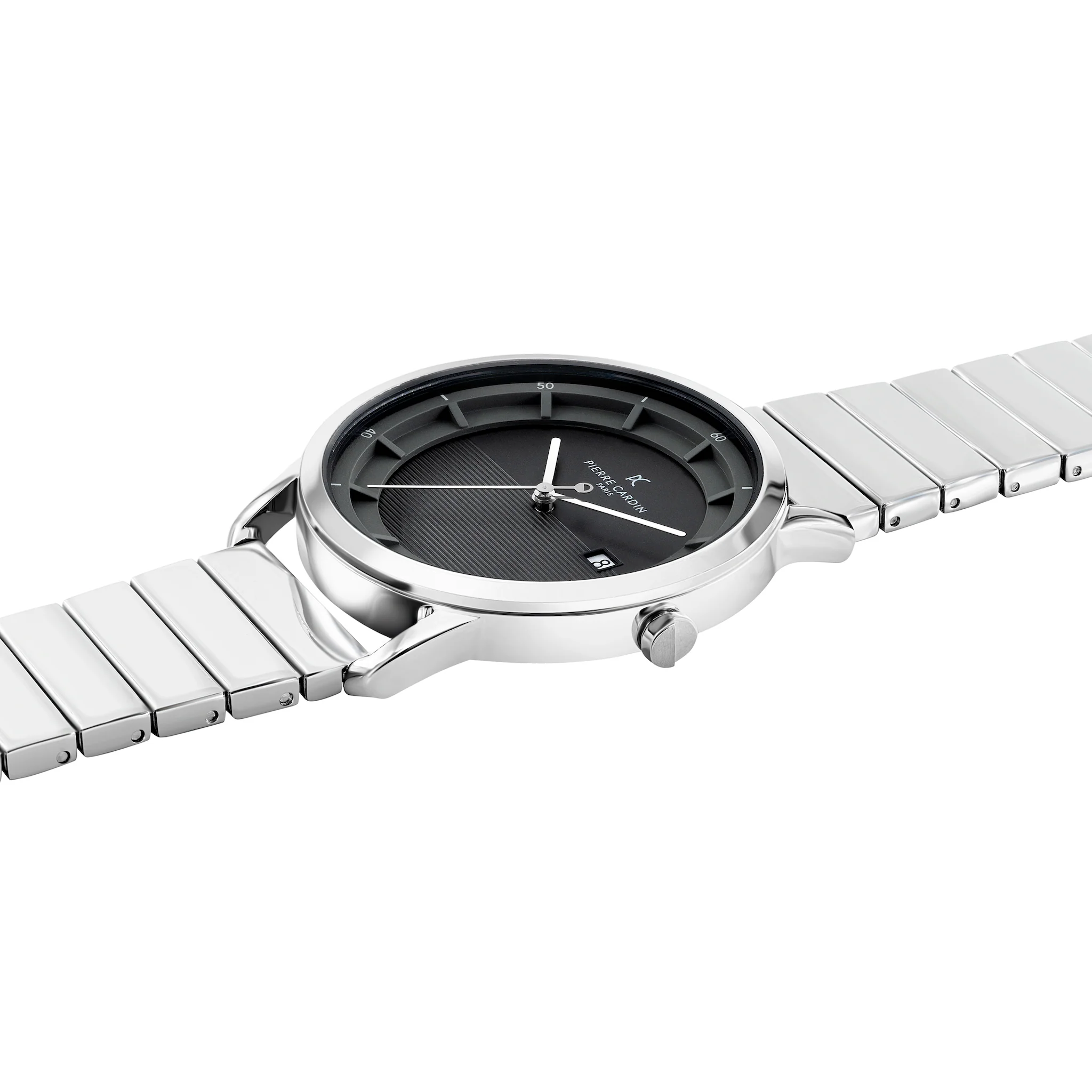 St. Germain Lines Watch with Black Dial, Silver Case and Metal Links Strap - Image 3