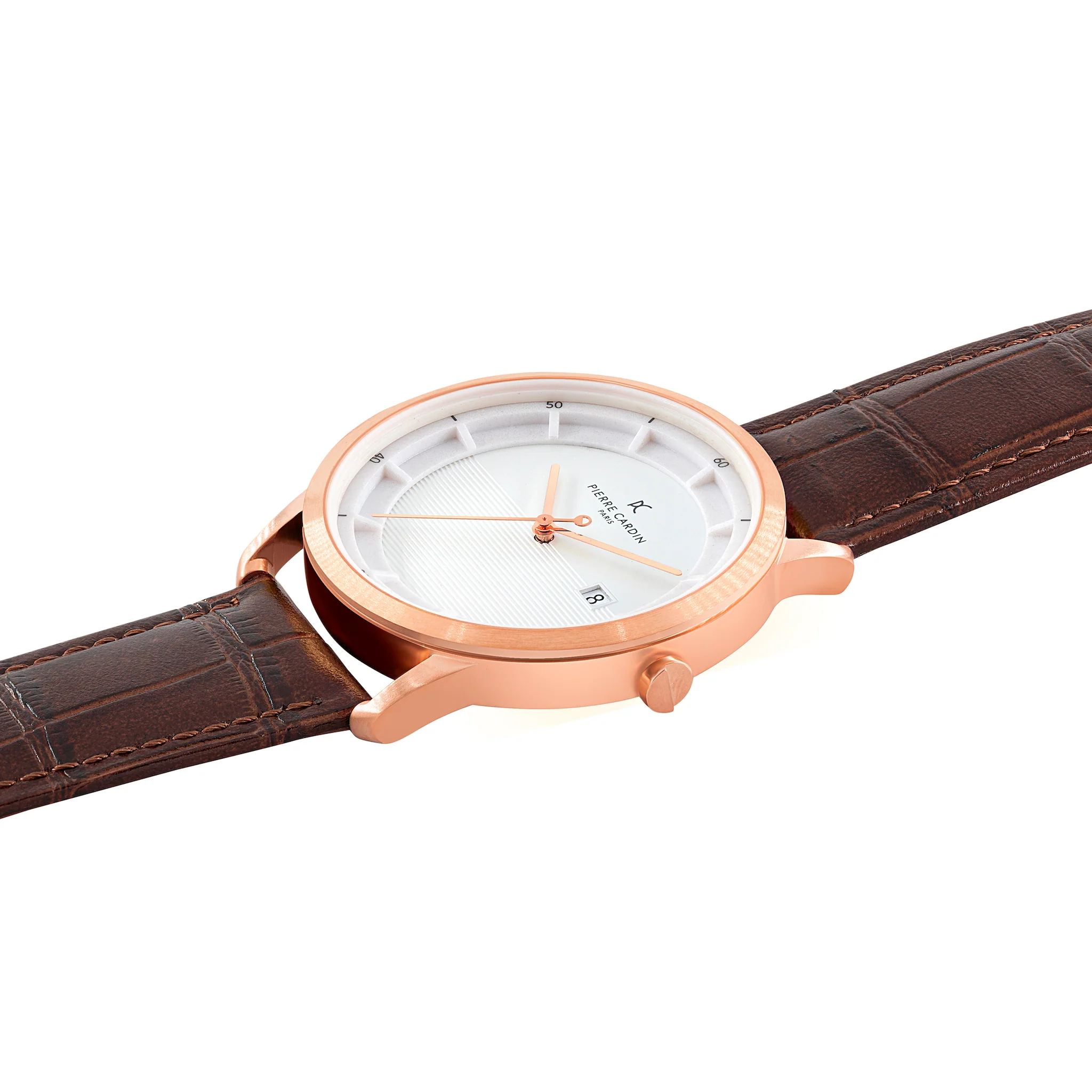St. Germain Lines Watch with White Dial, Rose Gold Case and Brown Leather Strap - Image 3
