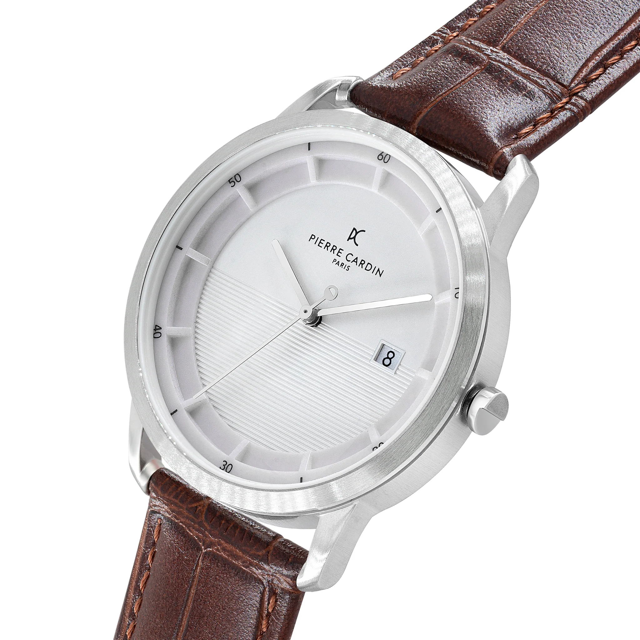 St. Germain Lines Watch with White Dial, Silver Case and Brown Leather Strap - Image 2