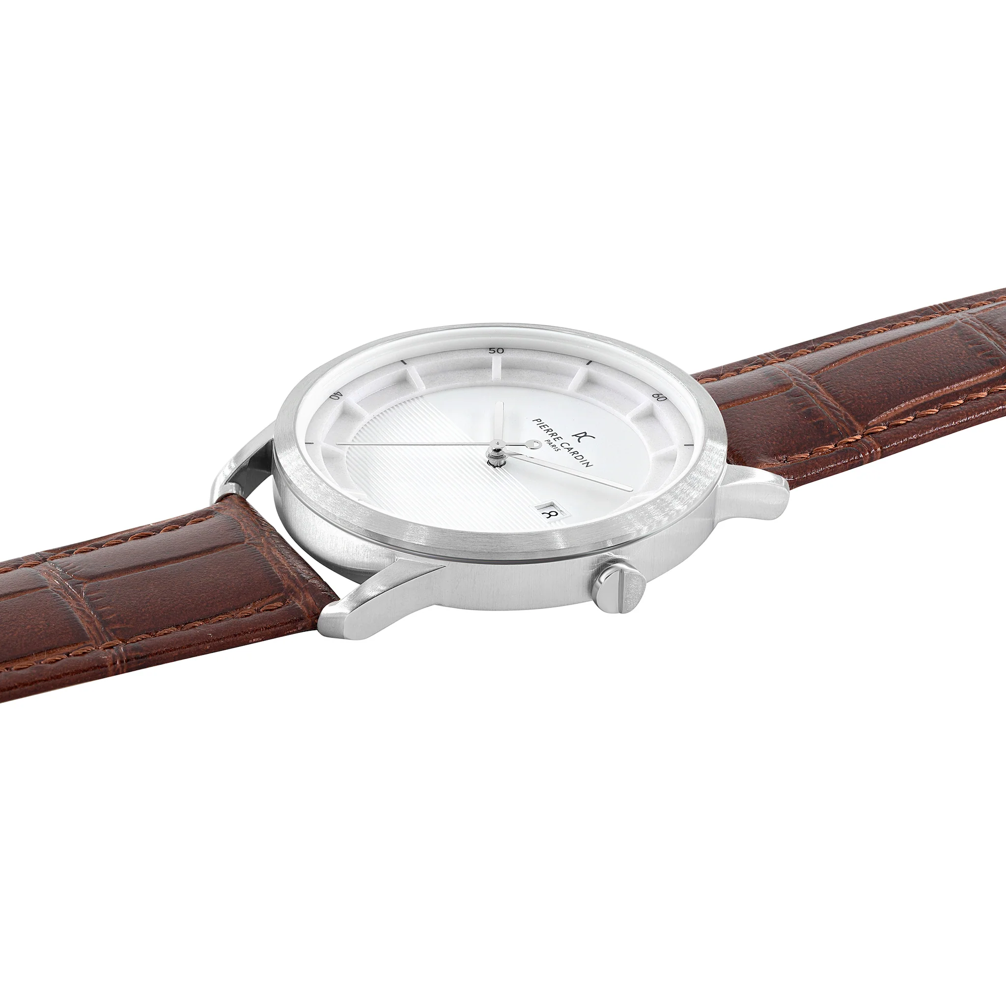 St. Germain Lines Watch with White Dial, Silver Case and Brown Leather Strap - Image 3
