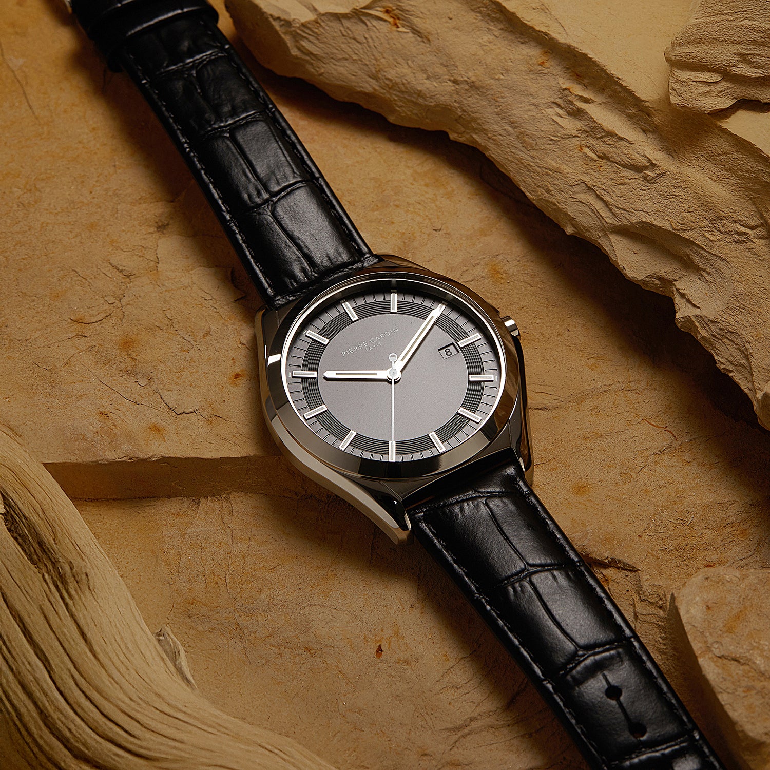 Vaugirard Aréne Men’s 42mm Classic Watch - Silver Case, Black Dial with Black Leather Strap - Image 5