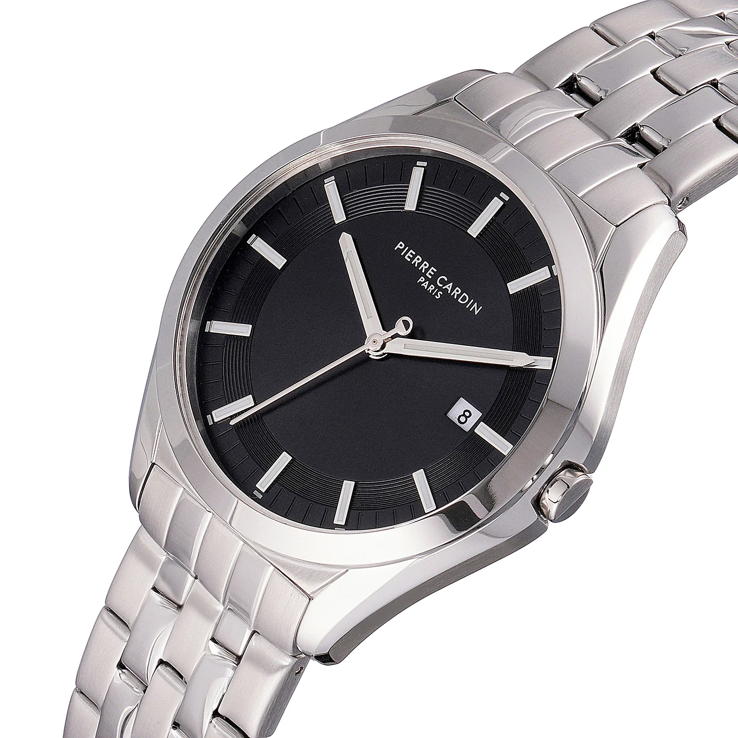 Vaugirard Aréne Men’s 42mm Classic Watch - Silver Case, Black Dial with Silver Metal Strap - Image 3