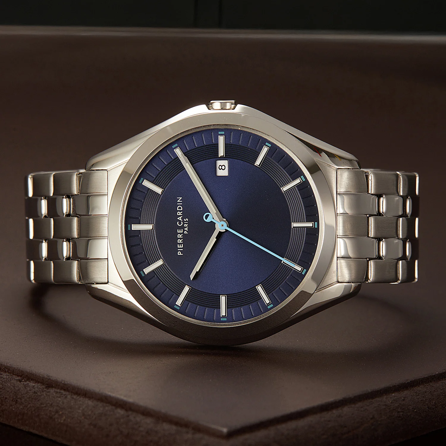 Vaugirard Aréne Men’s 42mm Classic Watch - Silver Case, Blue Dial with Silver Metal Strap - Image 5