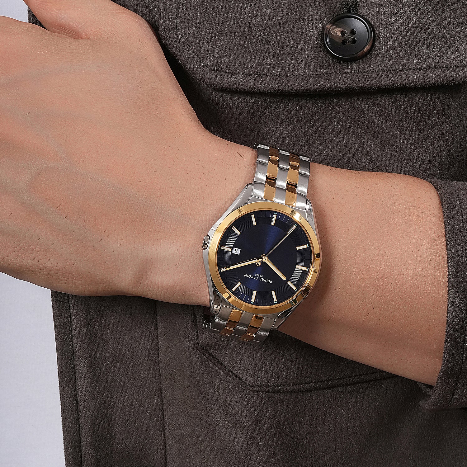 Vaugirard Aréne Men’s 42mm Classic Watch - Two-Tone Gold & Silver Case, Blue Dial with Silver Metal Strap - Image 8