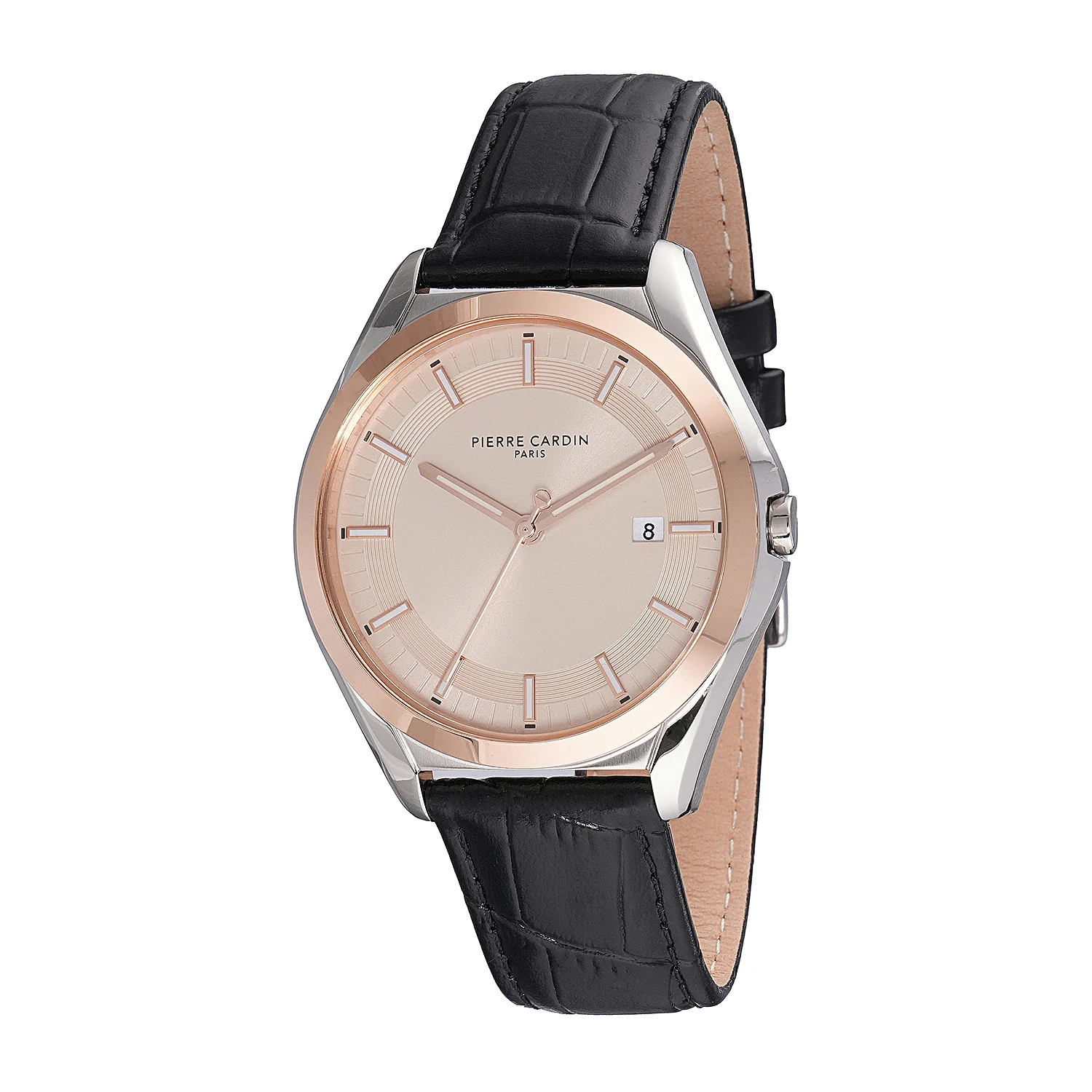 Vaugirard Aréne Men’s 42mm Classic Watch - Two-Tone Rose Gold & Silver Case, Salmon Dial with Black Leather Strap