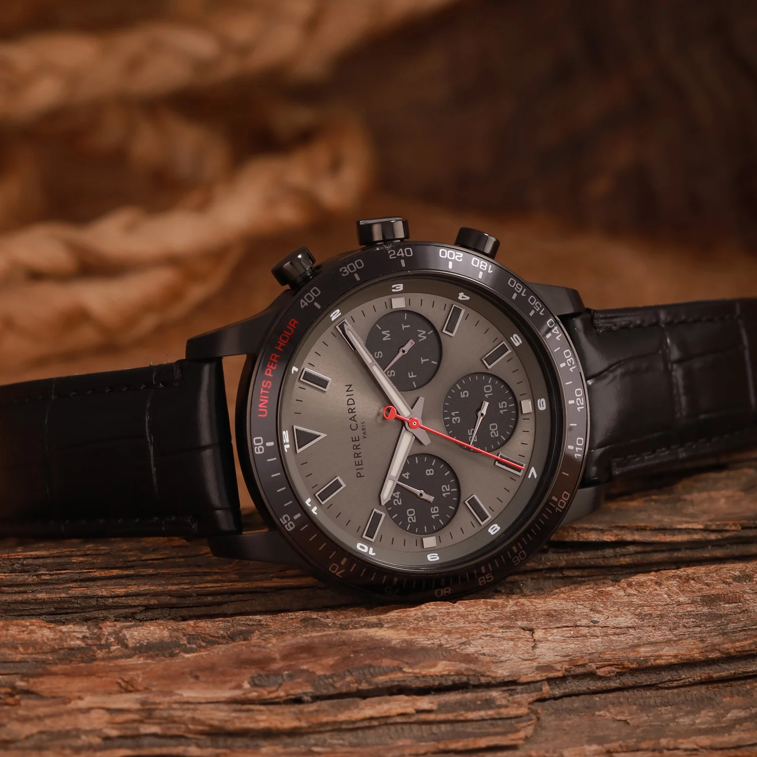 Velocity Mulitdrive Mens 41mm - IP Black with Black Leather Strap
