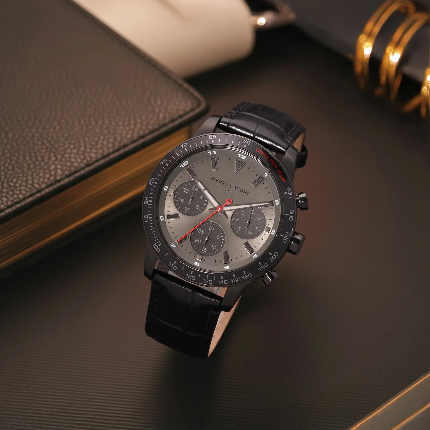 Velocity Mulitdrive Mens 41mm - IP Black with Black Leather Strap - Image 6
